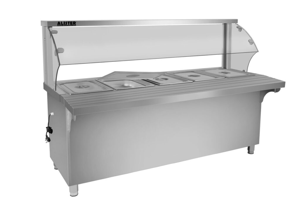 SS SERVICE BAIN MARIE WITH SNEEZE GUARD (GLASS) FOR 5 GN PANS OF 1/1 Restaurant.Store